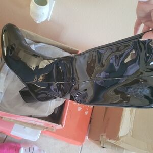 Black shiny knee high boots, women's 11.5.
